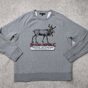 Banana Republic Terry Sweatshirt Mens Large Gray Reindeer Travel Safari Pullover